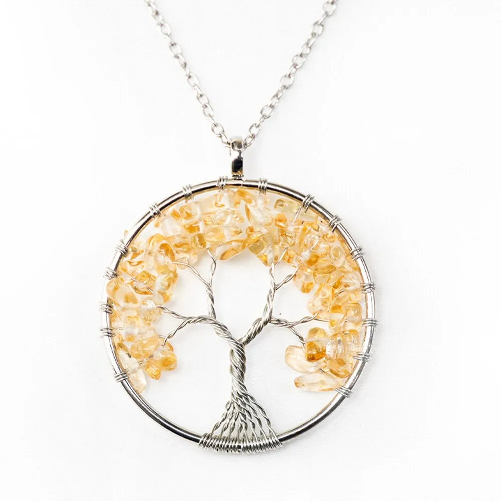 Natural Crystal Stone Tree of Life Pendant