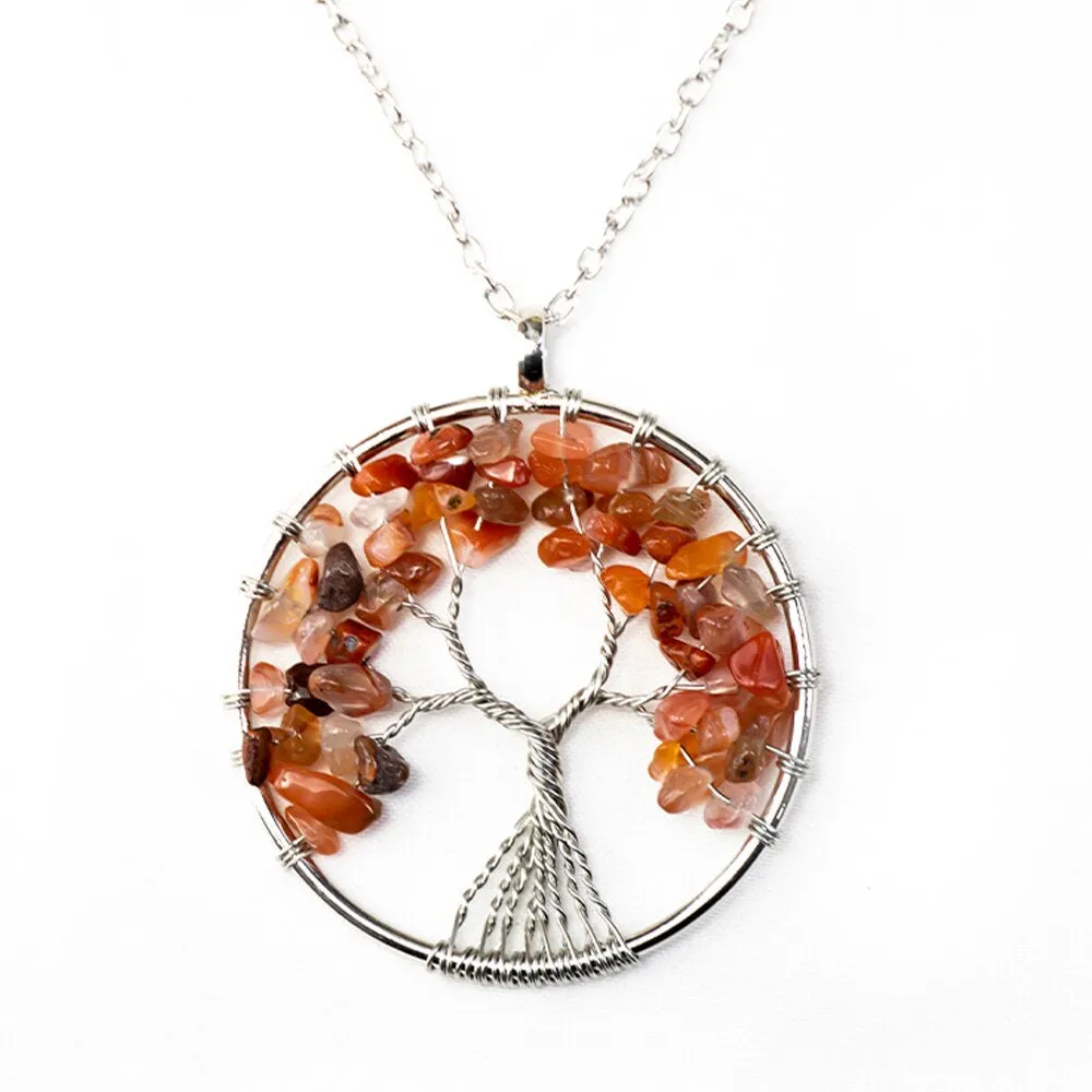 Natural Crystal Stone Tree of Life Pendant