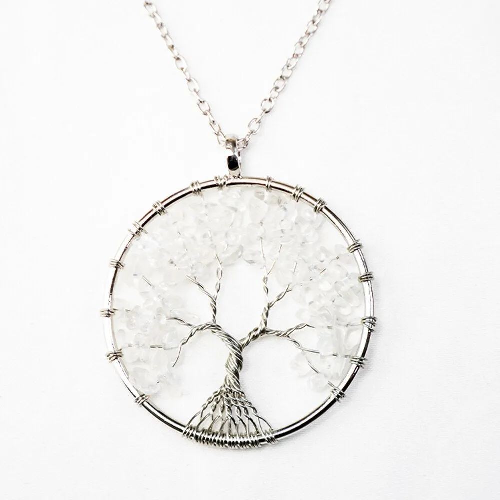 Natural Crystal Stone Tree of Life Pendant