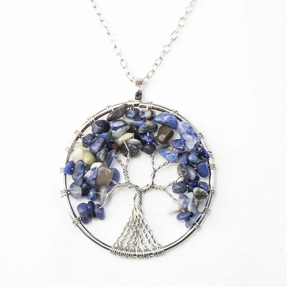 Natural Crystal Stone Tree of Life Pendant