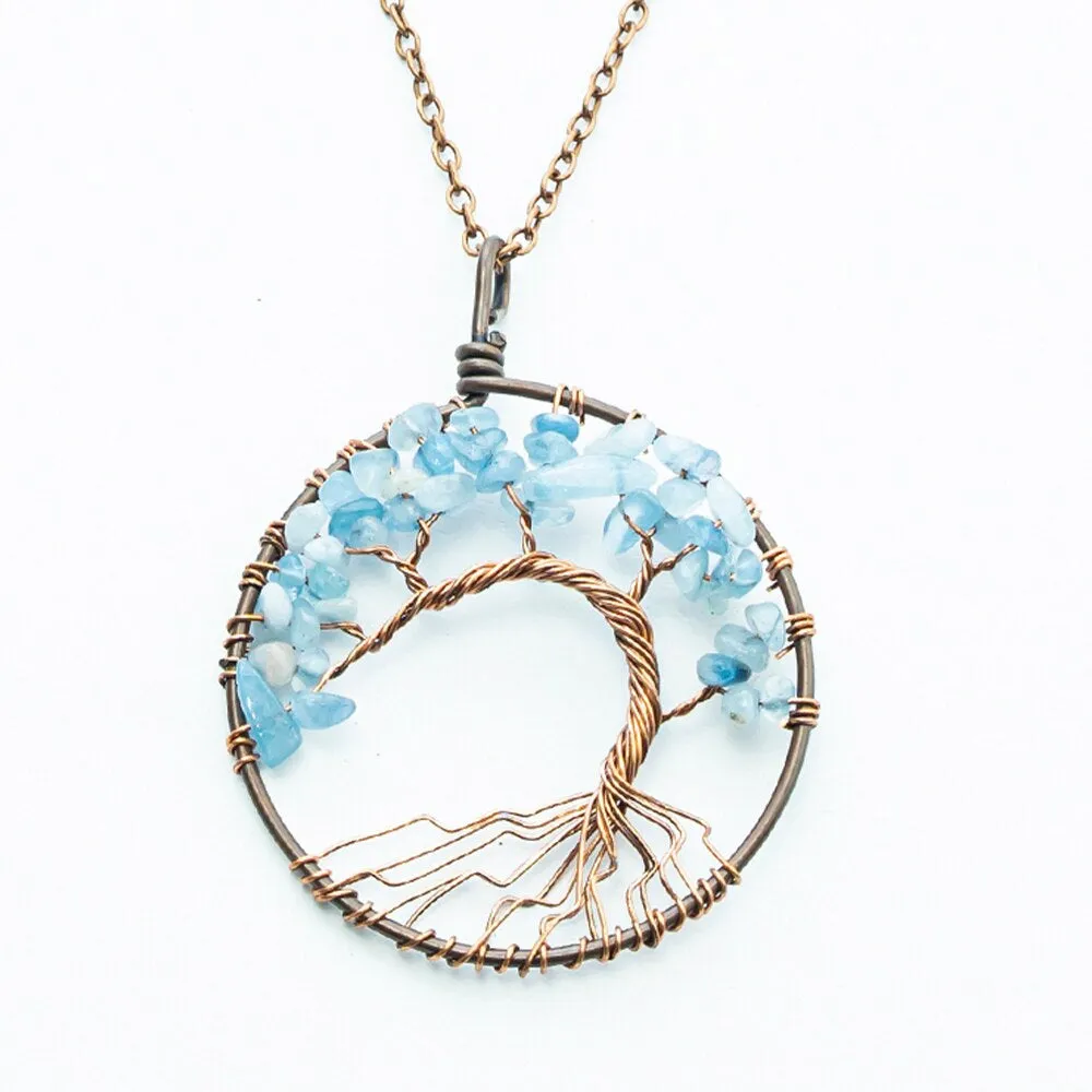 Natural Crystal Stone Tree of Life Pendant