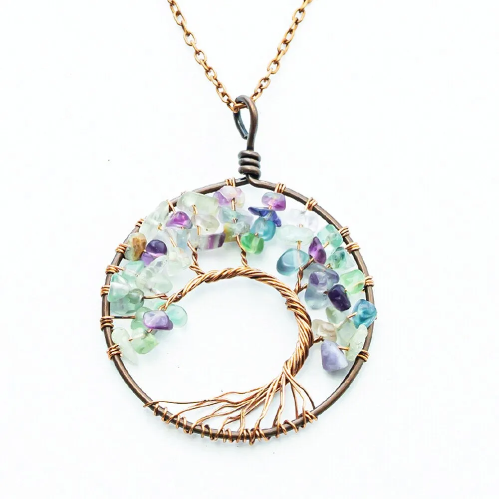Natural Crystal Stone Tree of Life Pendant
