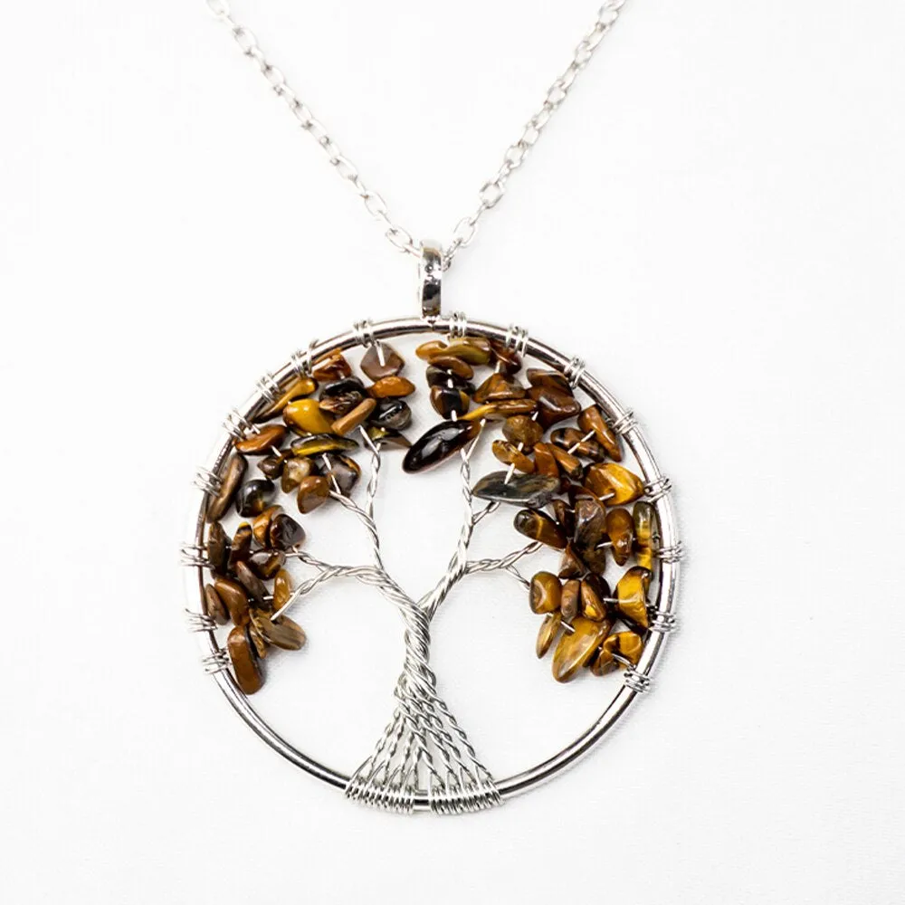 Natural Crystal Stone Tree of Life Pendant