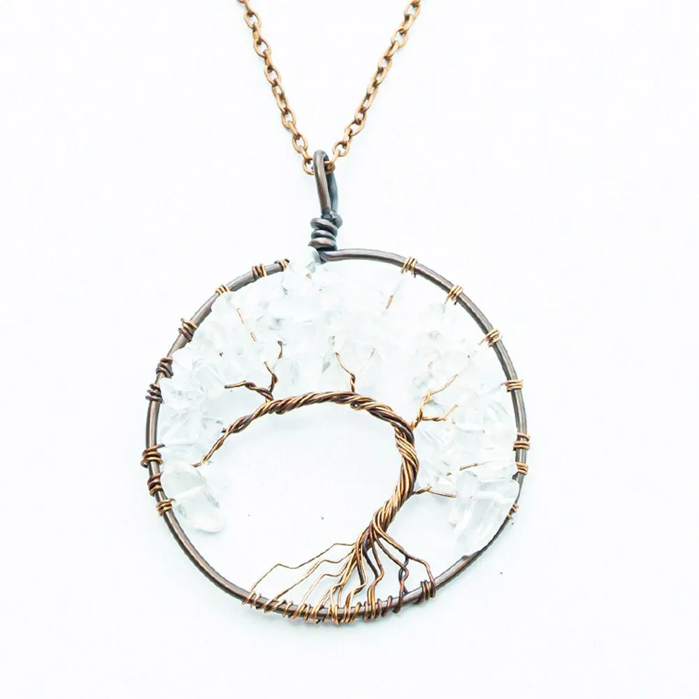 Natural Crystal Stone Tree of Life Pendant