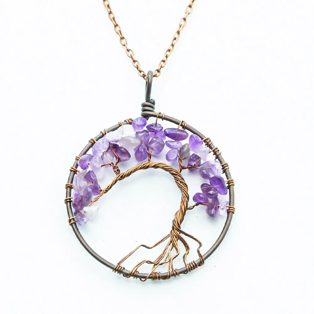 Natural Crystal Stone Tree of Life Pendant