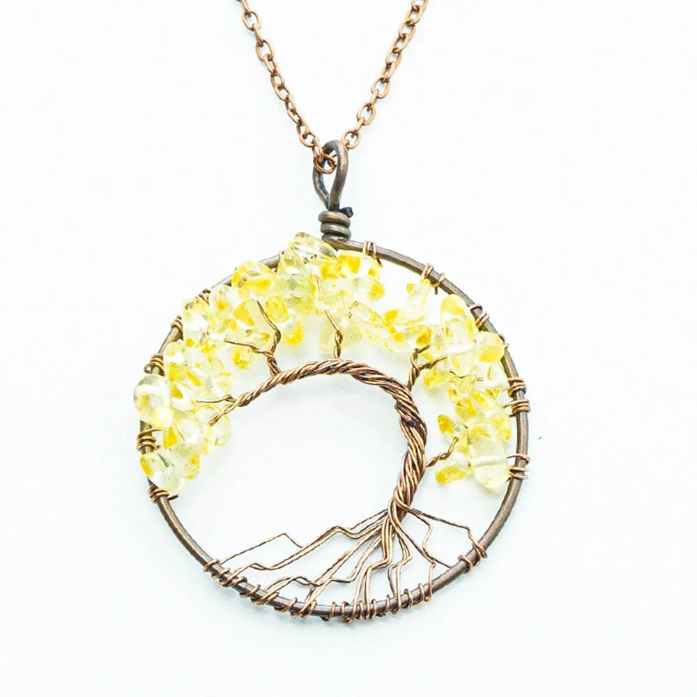 Natural Crystal Stone Tree of Life Pendant