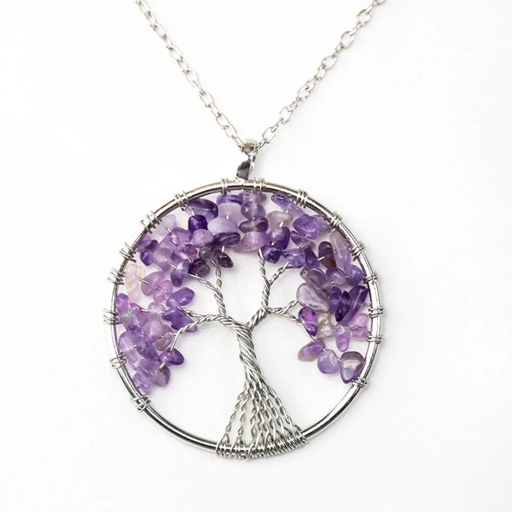 Natural Crystal Stone Tree of Life Pendant