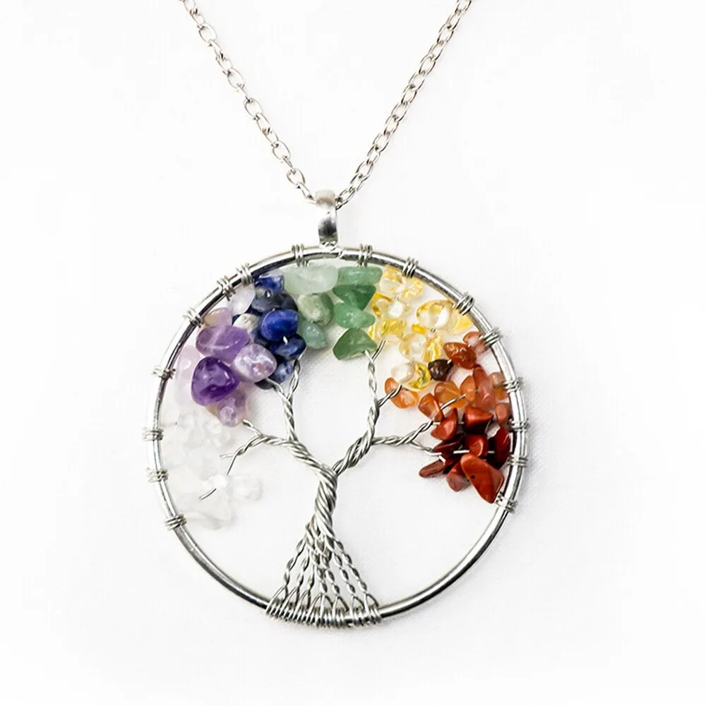 Natural Crystal Stone Tree of Life Pendant
