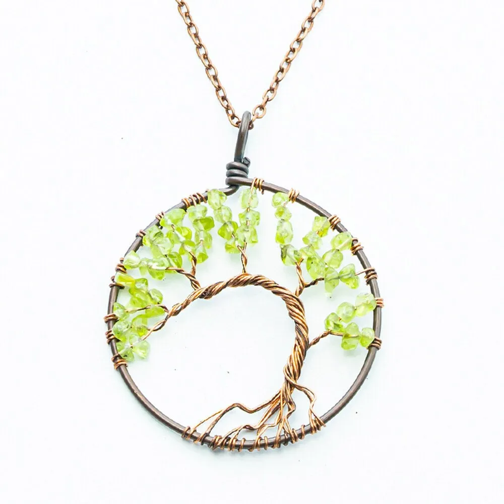 Natural Crystal Stone Tree of Life Pendant