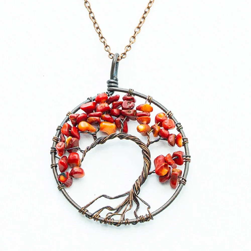 Natural Crystal Stone Tree of Life Pendant