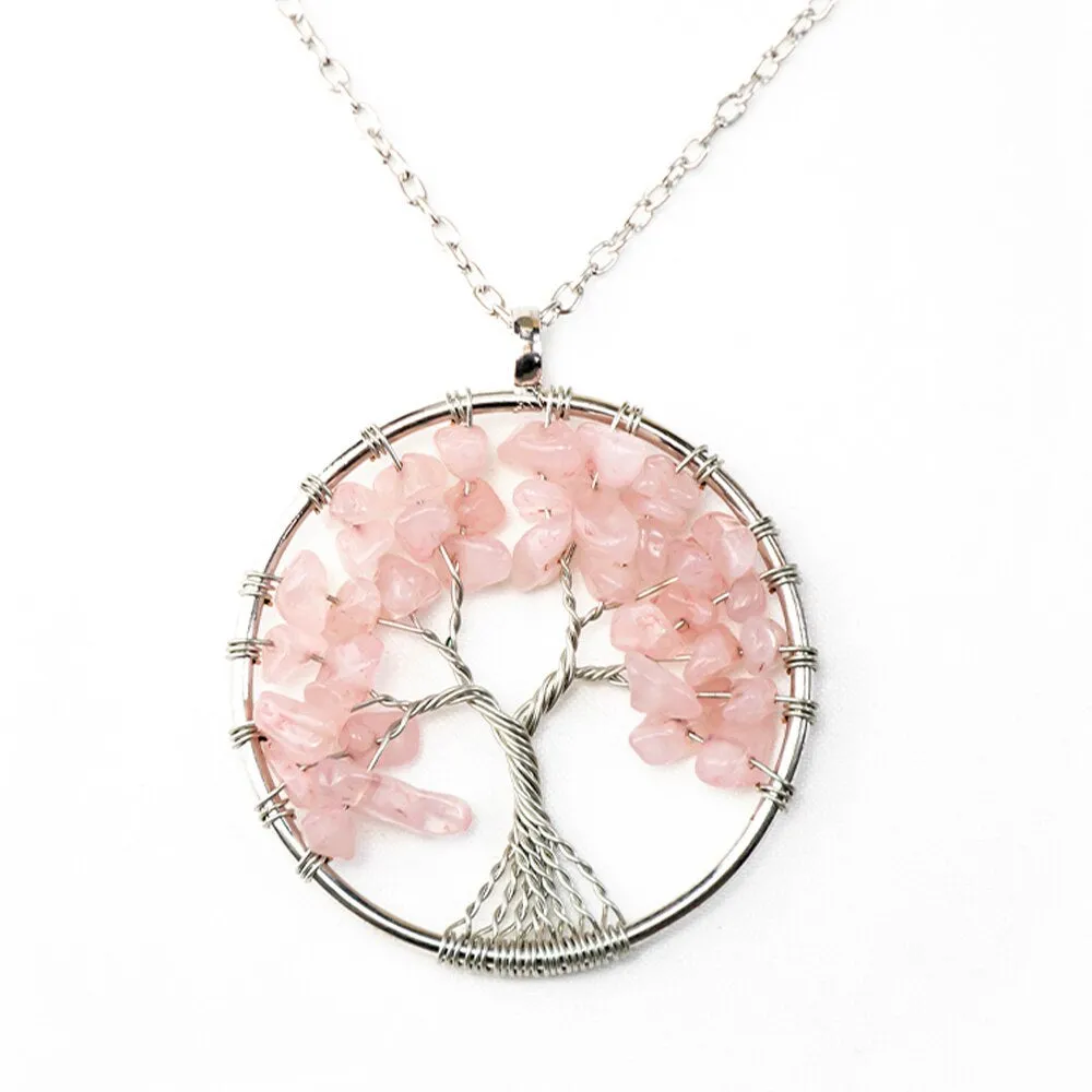 Natural Crystal Stone Tree of Life Pendant