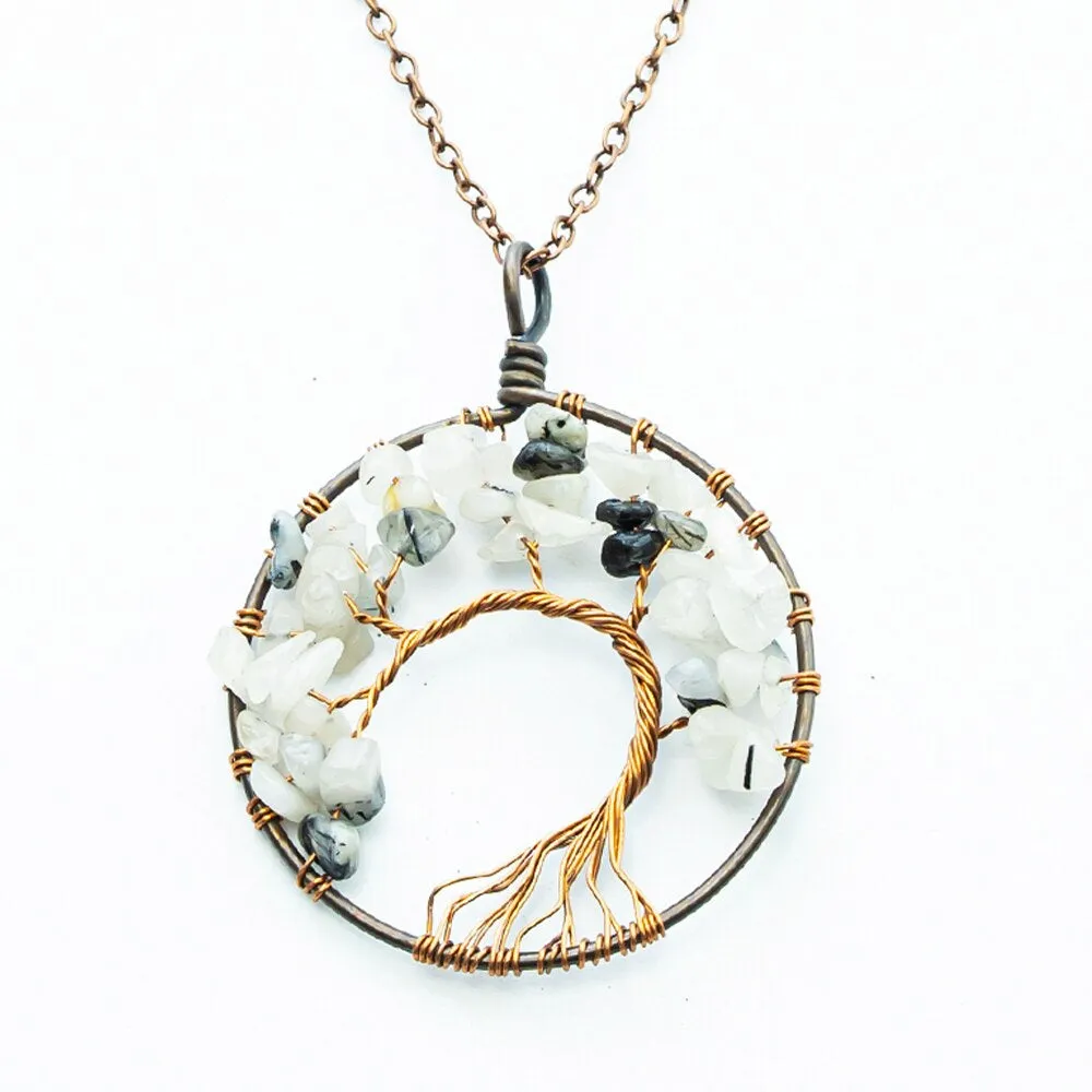 Natural Crystal Stone Tree of Life Pendant