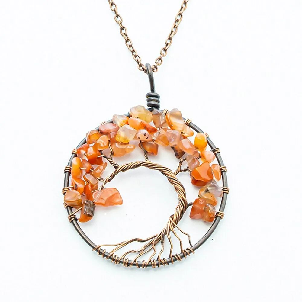 Natural Crystal Stone Tree of Life Pendant
