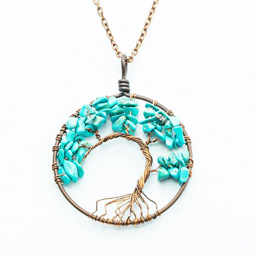 Natural Crystal Stone Tree of Life Pendant