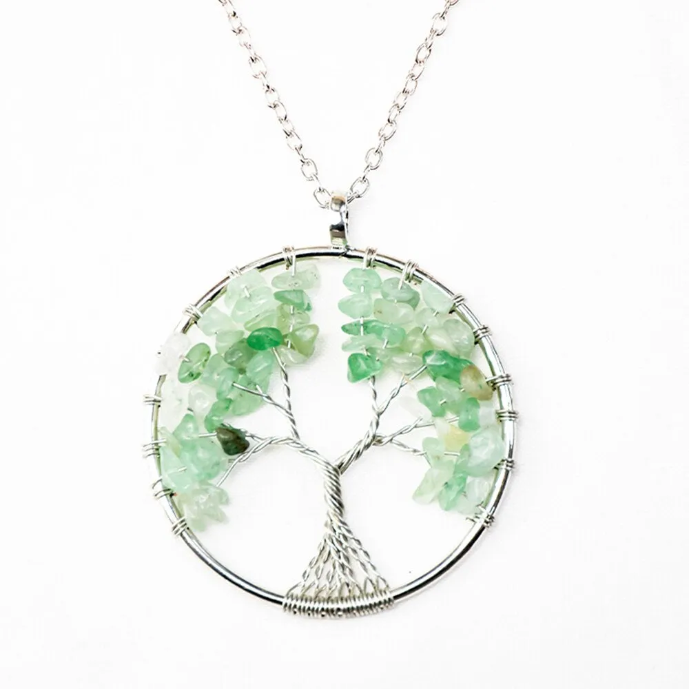 Natural Crystal Stone Tree of Life Pendant