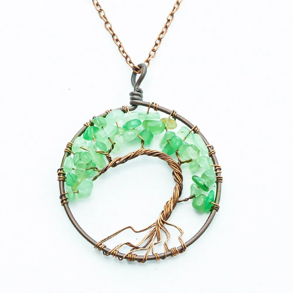 Natural Crystal Stone Tree of Life Pendant