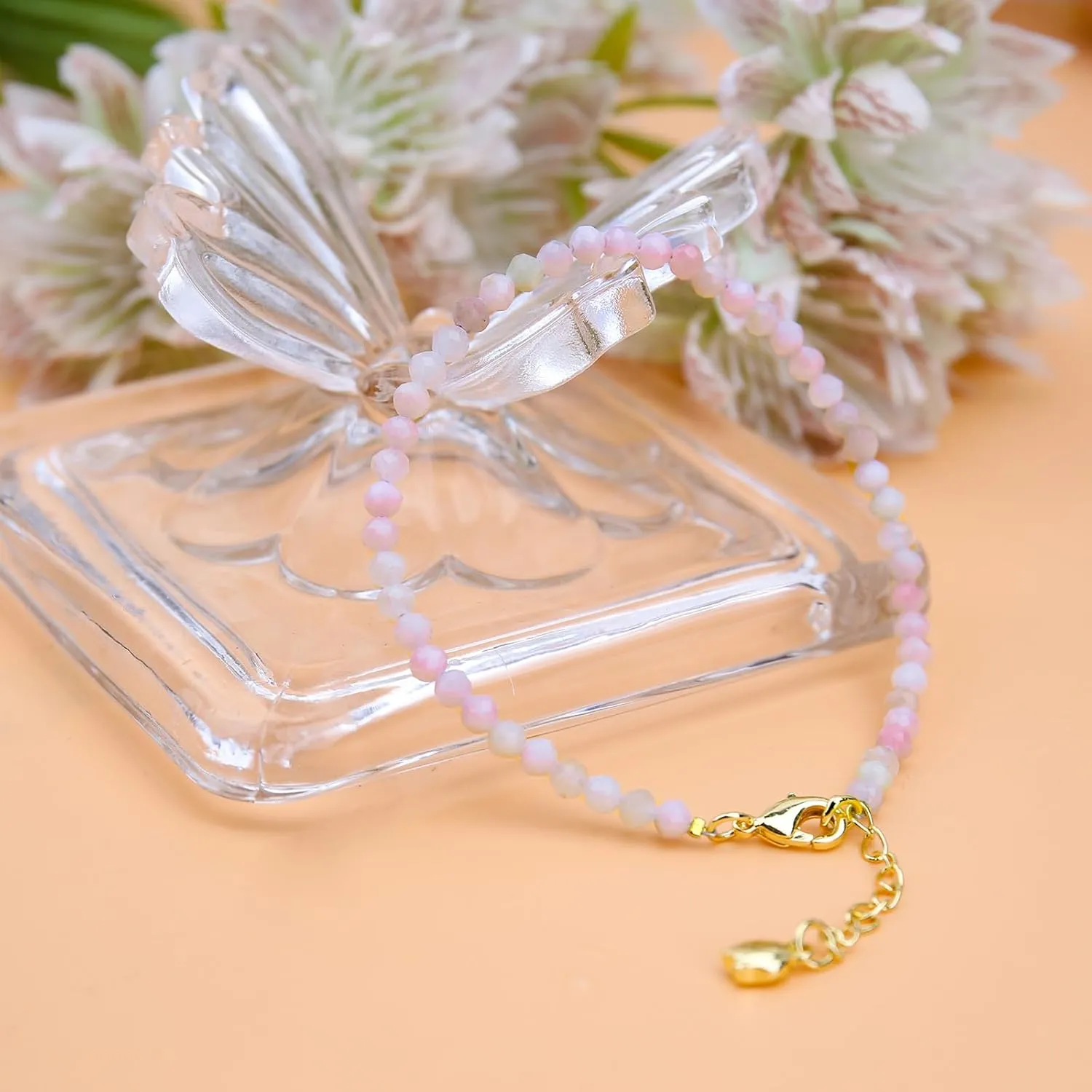 Natural Gemstone Faceted Beads Bracelets, 3mm Adjustable Chain Tiny Beaded Bracelet, Healing Crystal Reiki Chakra Dainty Minimalist Jewelry Fashion Birthday Gifts