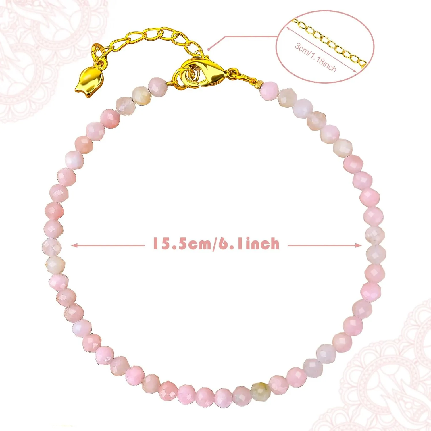 Natural Gemstone Faceted Beads Bracelets, 3mm Adjustable Chain Tiny Beaded Bracelet, Healing Crystal Reiki Chakra Dainty Minimalist Jewelry Fashion Birthday Gifts