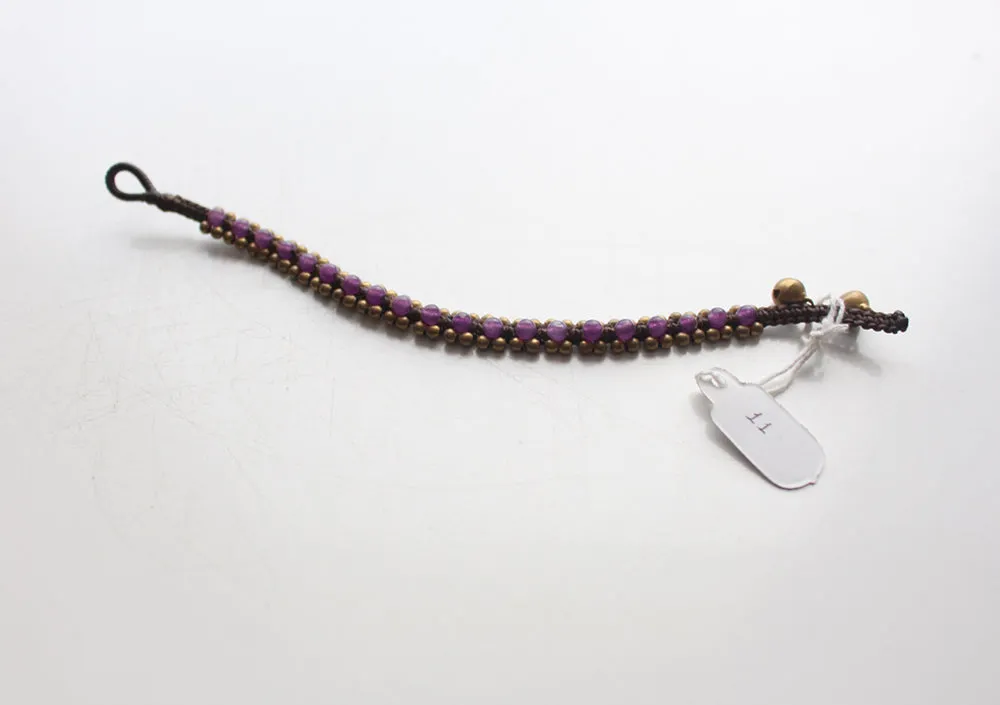 Purple Glass Beads Handwoven Teen Anklet