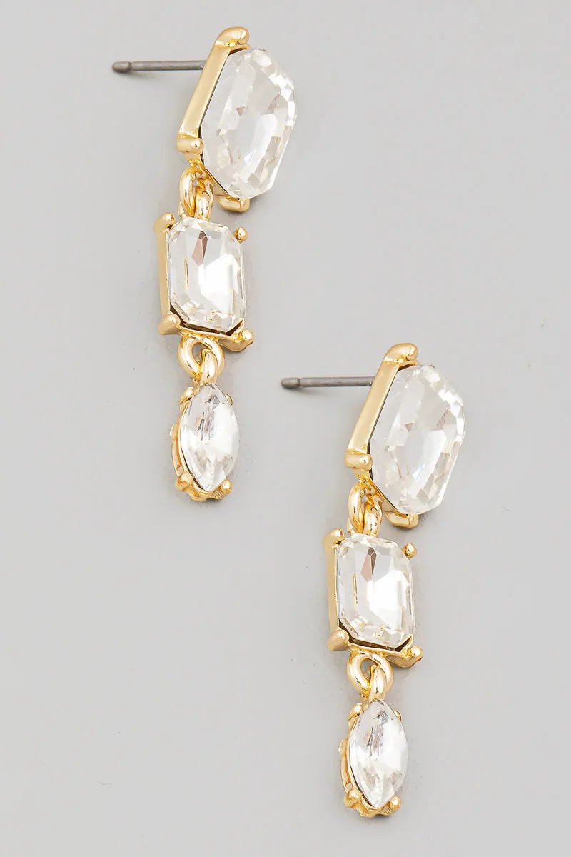 Rhinestone Chain Drop Hook Gold Earrings