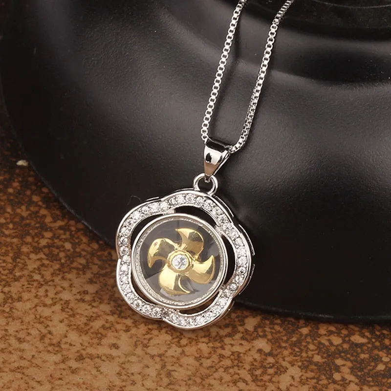 Rotatable Windmill Pendant Necklace AAA Cubic Zirconia Pave Gold Silver Color Crystal Necklace Jewelry