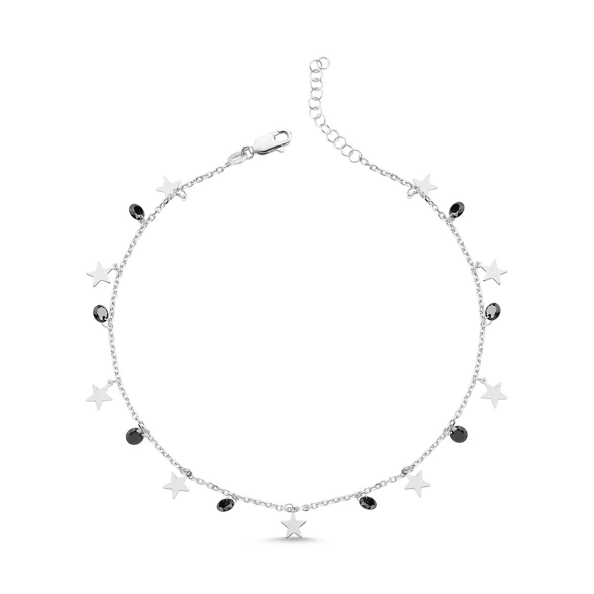 Star Dangle Charm Anklet Black cz Crystals