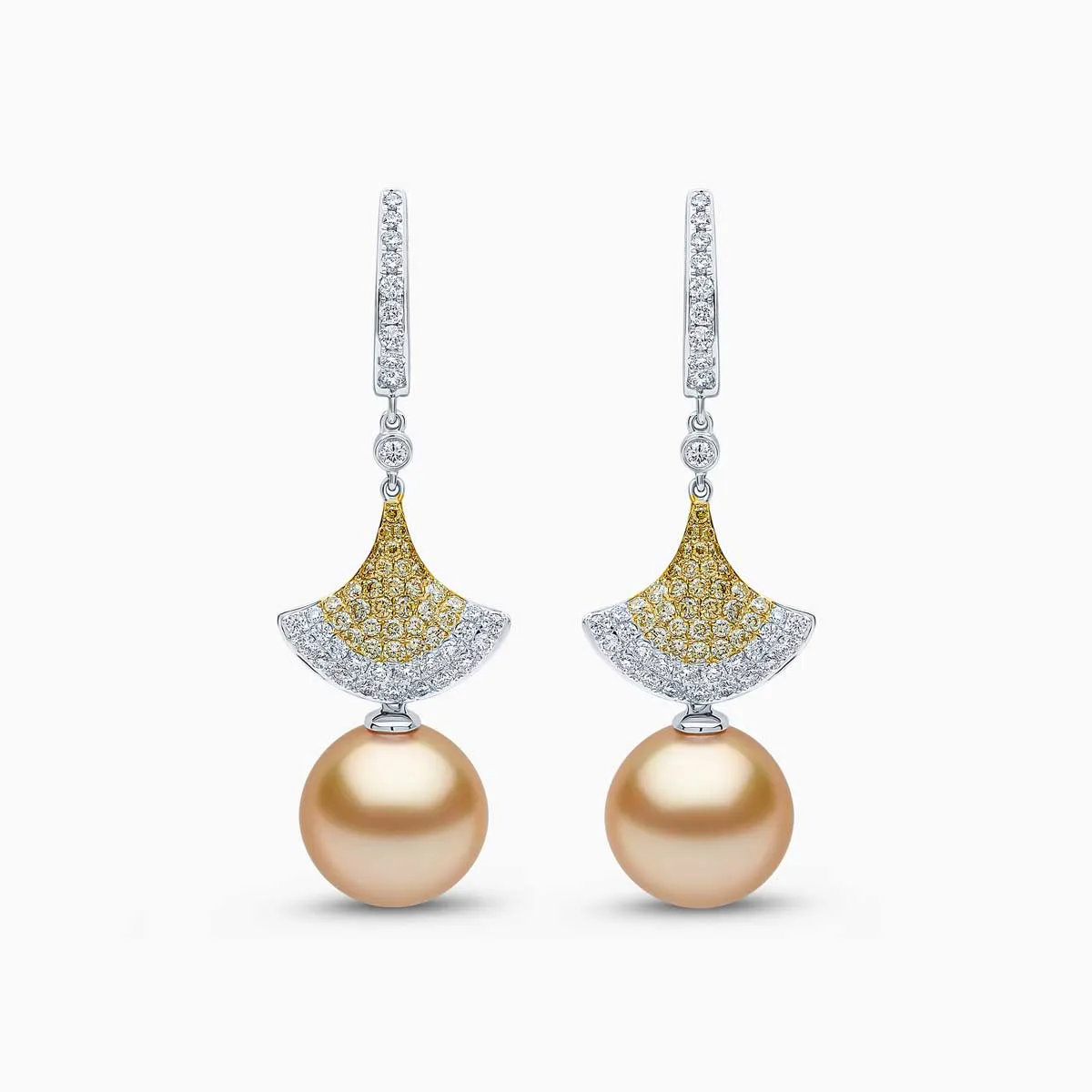 Sunrise 18k Gold South Sea Pearl Diamond Hoop Drop Earrings