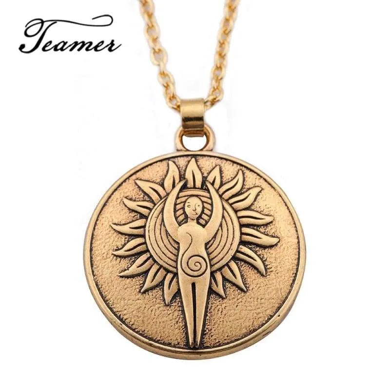 Teamer Jewelry Antique Gold/Silver Rope/link Chain Ancient Greece Astarte Fertility Goddess Wicca Necklace Best gift for Easter