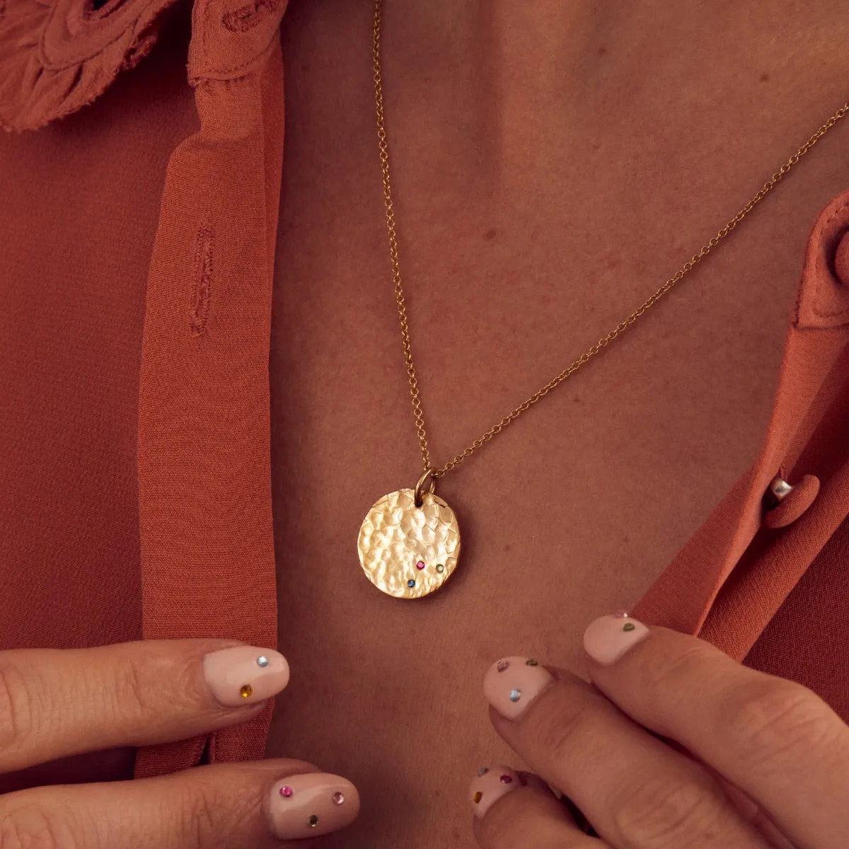 Textured Confetti Birthstone Disc Necklace