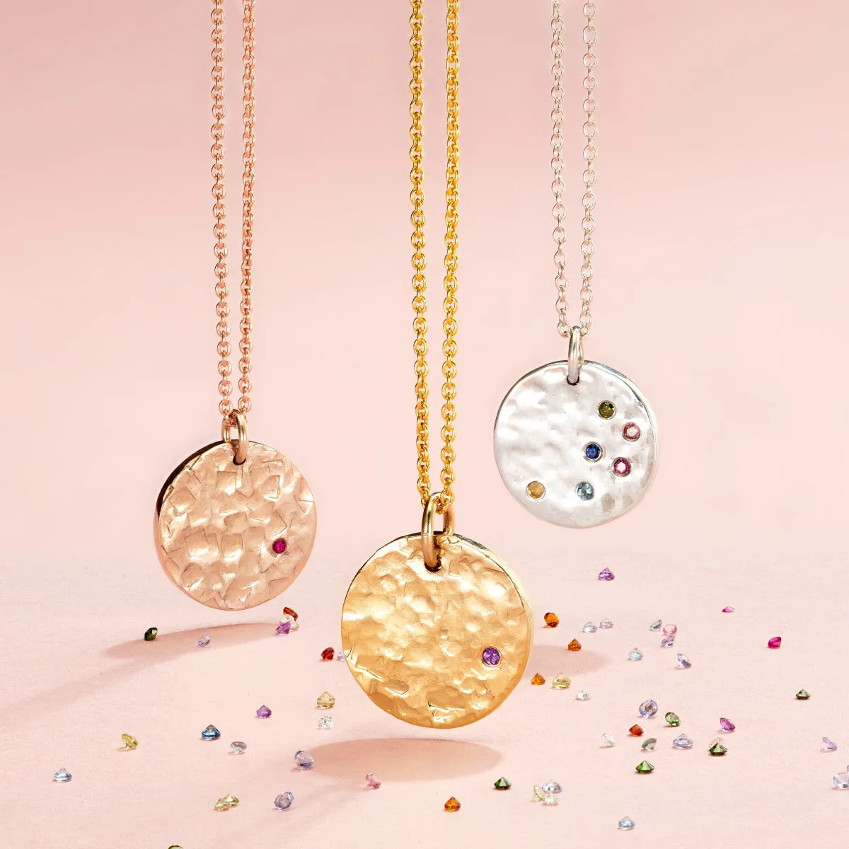 Textured Confetti Birthstone Disc Necklace