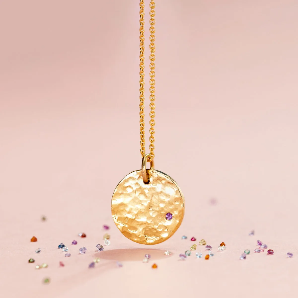 Textured Confetti Birthstone Disc Necklace