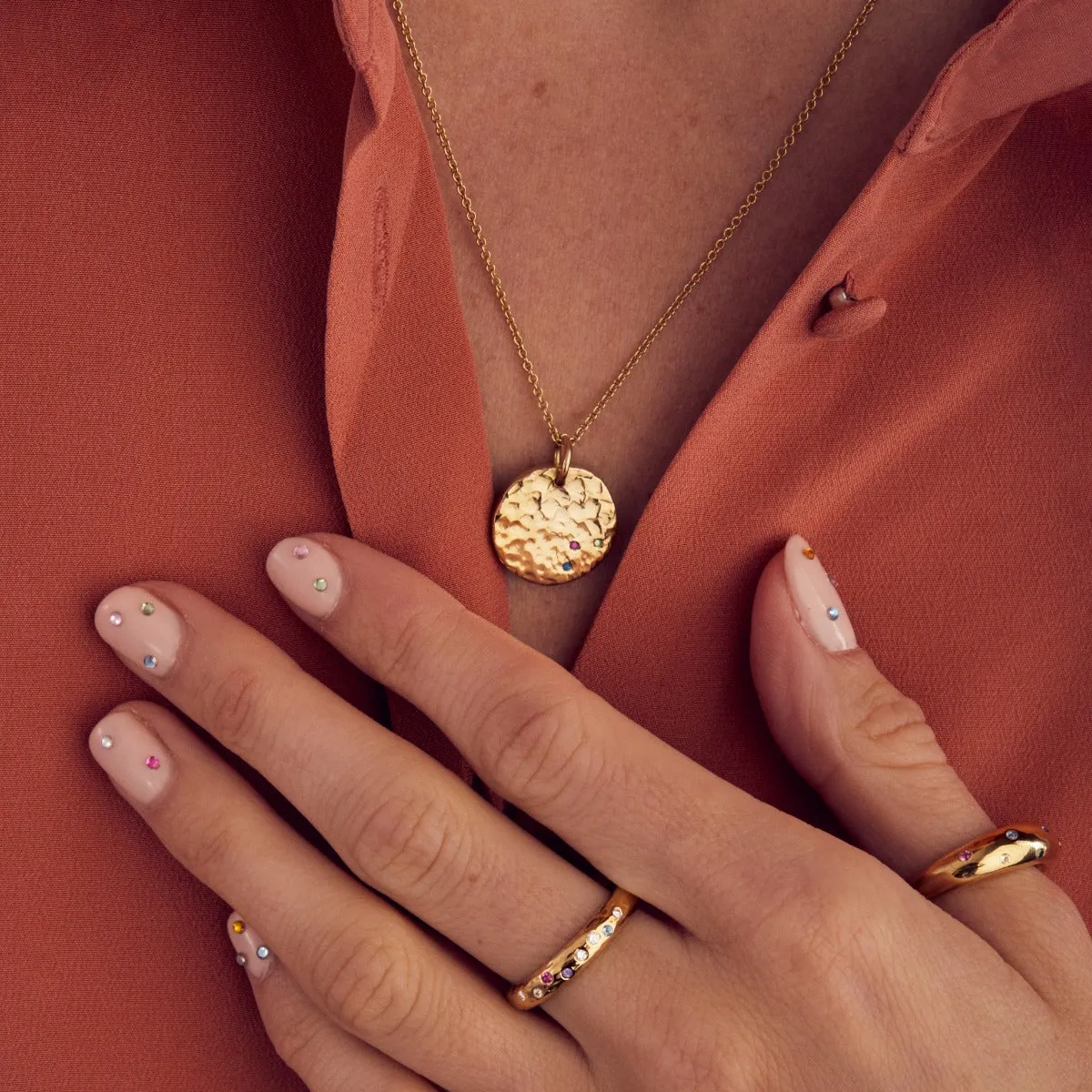 Textured Confetti Birthstone Disc Necklace