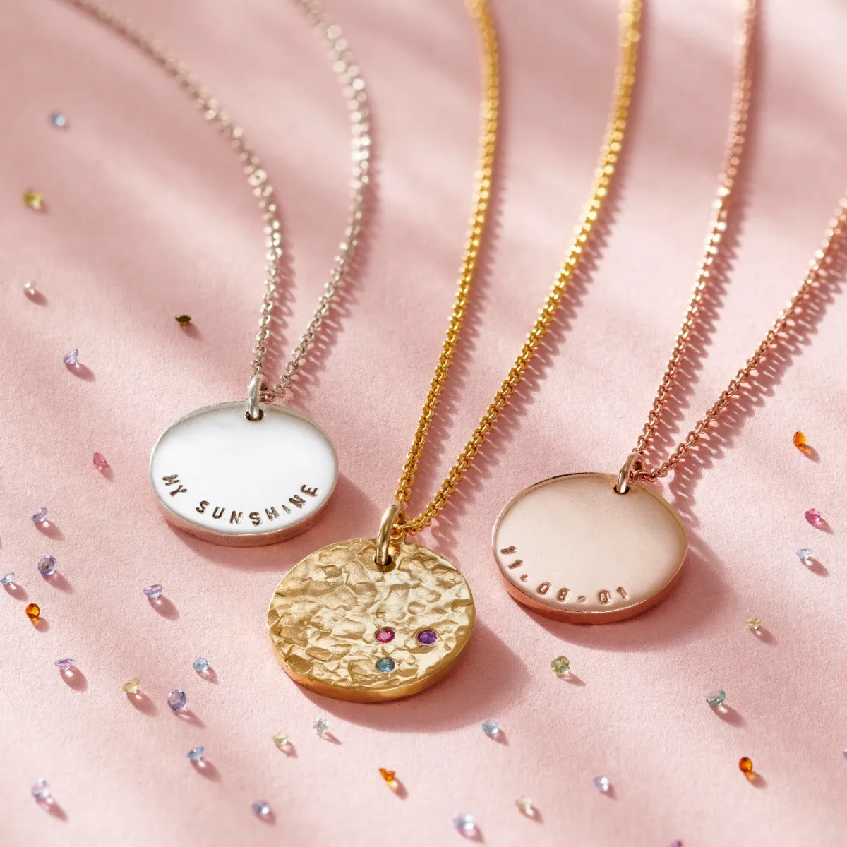 Textured Confetti Birthstone Disc Necklace