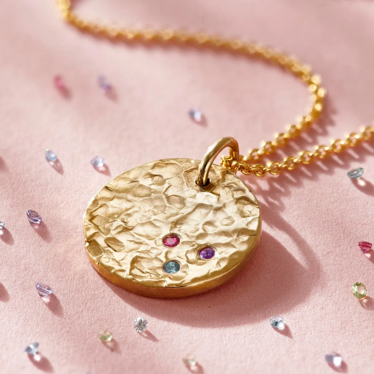 Textured Confetti Birthstone Disc Necklace