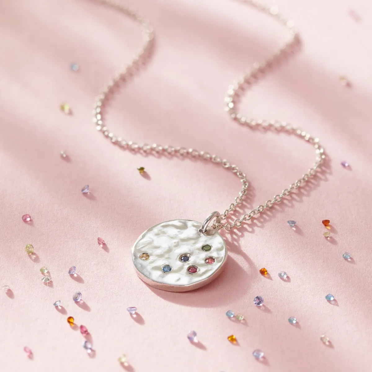 Textured Confetti Birthstone Disc Necklace