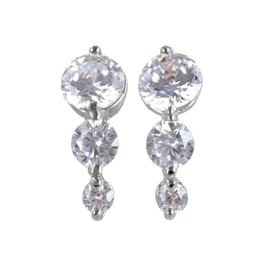 Triple CZ Stone Plastic Post Earrings