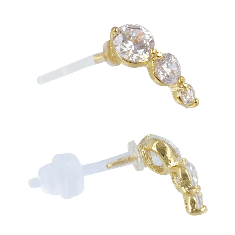 Triple CZ Stone Plastic Post Earrings
