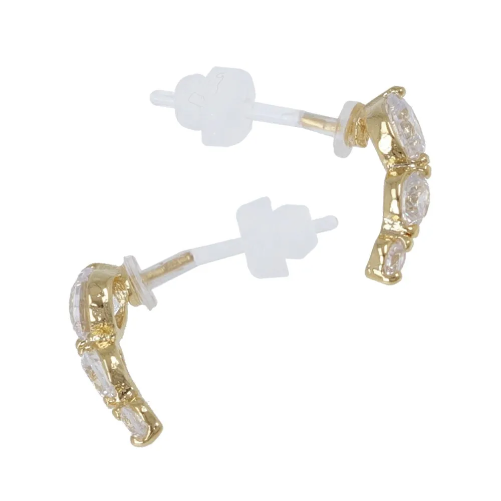 Triple CZ Stone Plastic Post Earrings