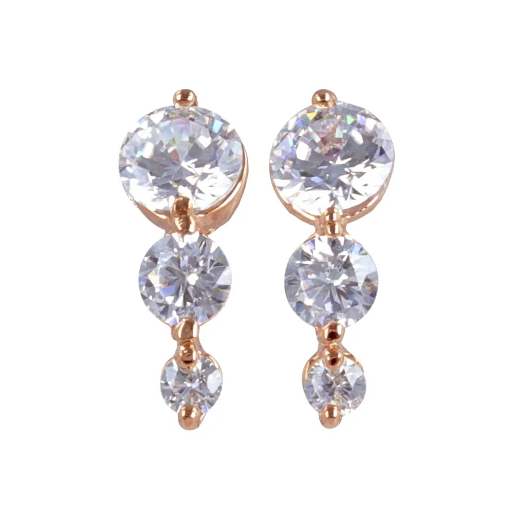 Triple CZ Stone Plastic Post Earrings