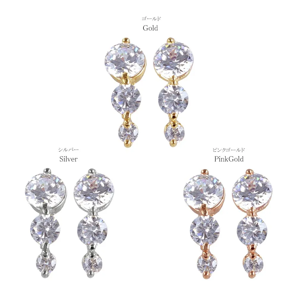 Triple CZ Stone Plastic Post Earrings