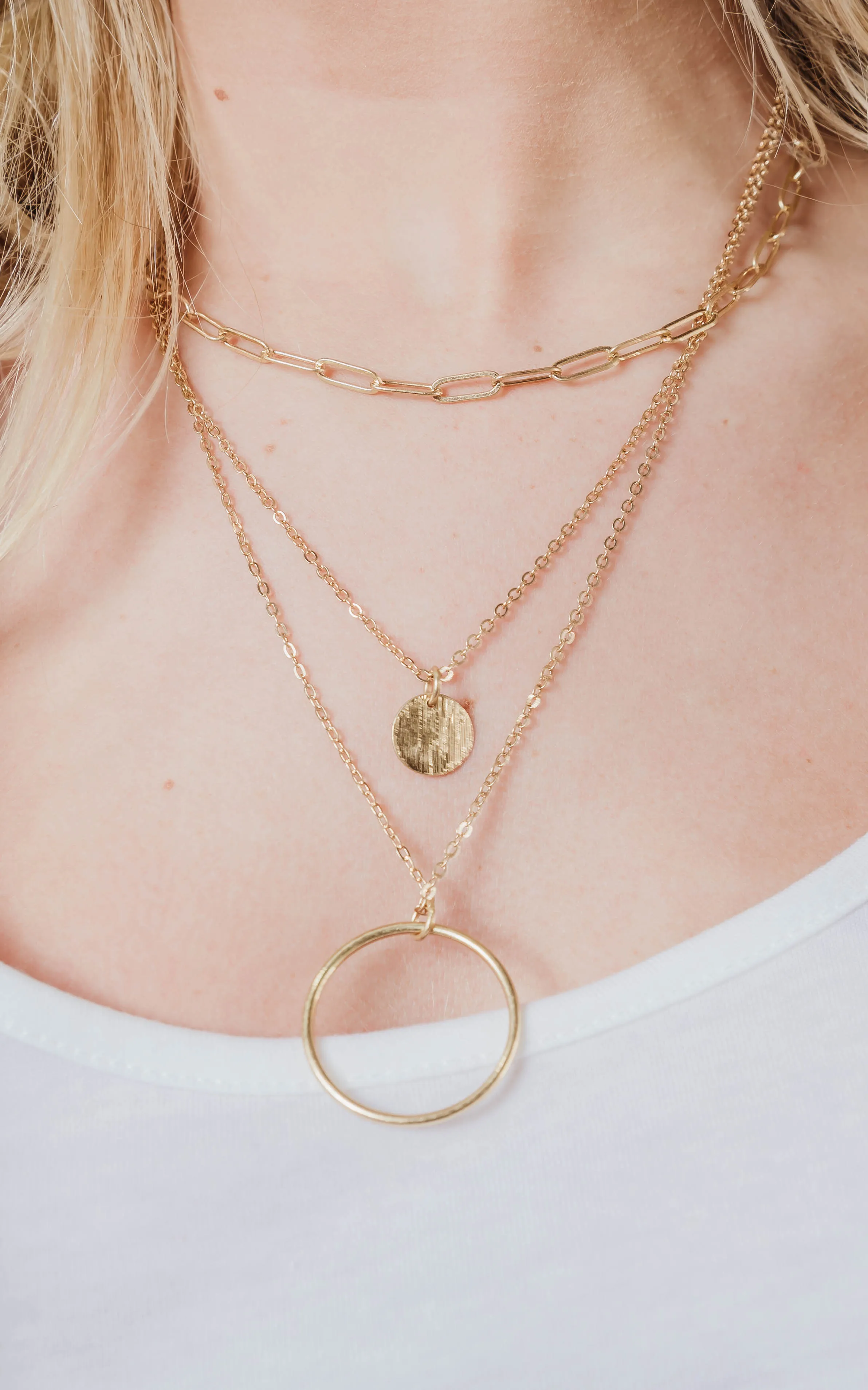 Triple Layered Necklace with Circle Charms