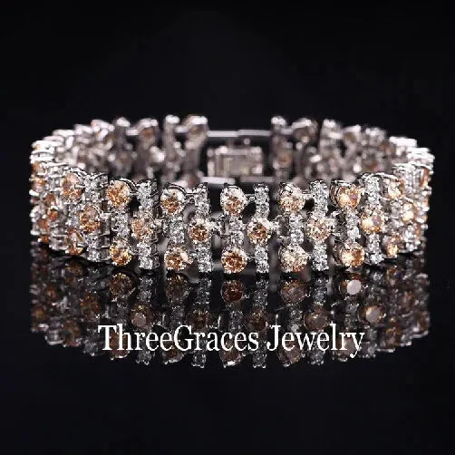White Gold Color Luxury Crystal Stone Big Bracelets Bangles For Women