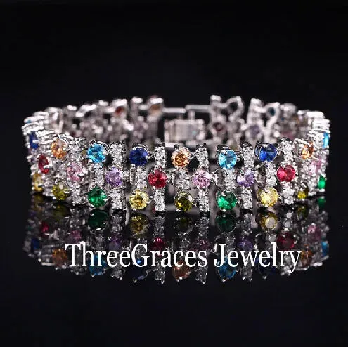 White Gold Color Luxury Crystal Stone Big Bracelets Bangles For Women
