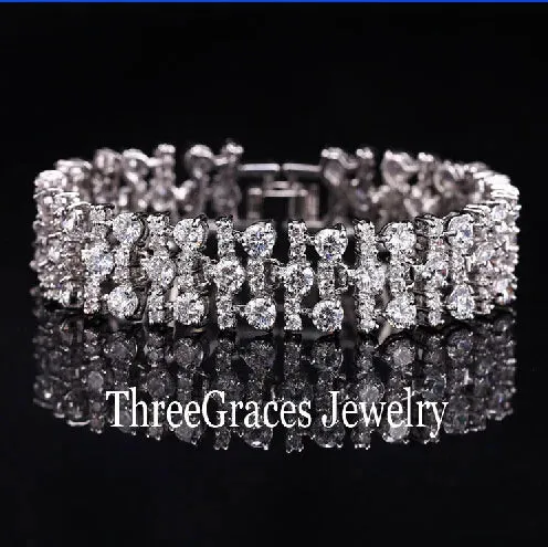 White Gold Color Luxury Crystal Stone Big Bracelets Bangles For Women