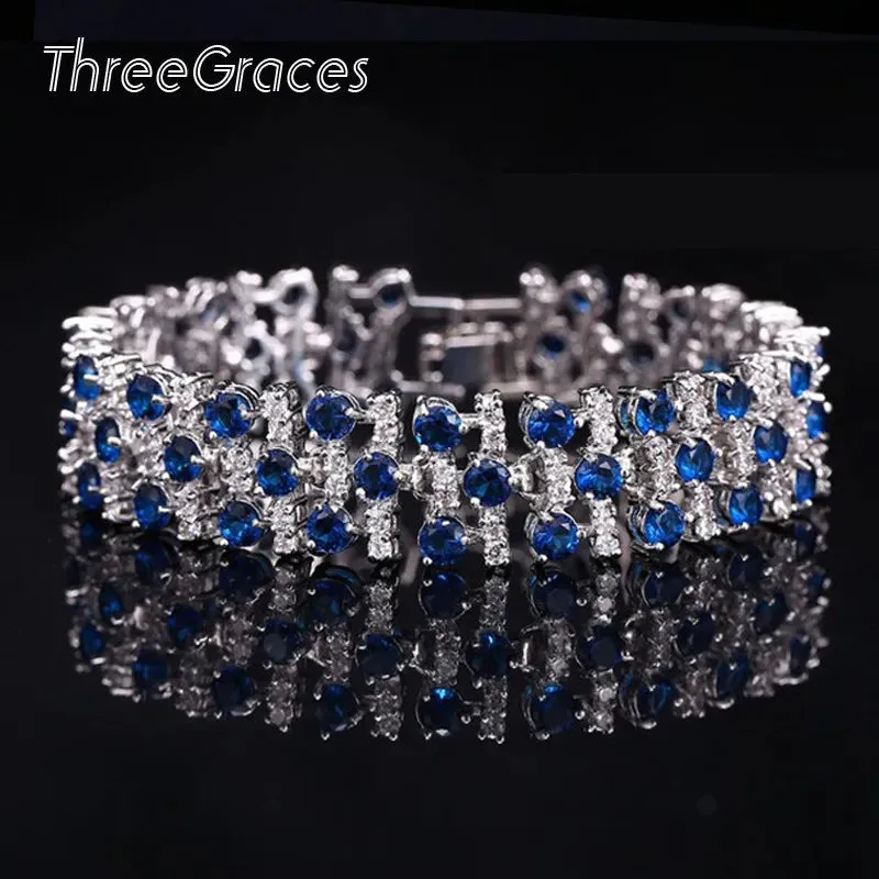 White Gold Color Luxury Crystal Stone Big Bracelets Bangles For Women