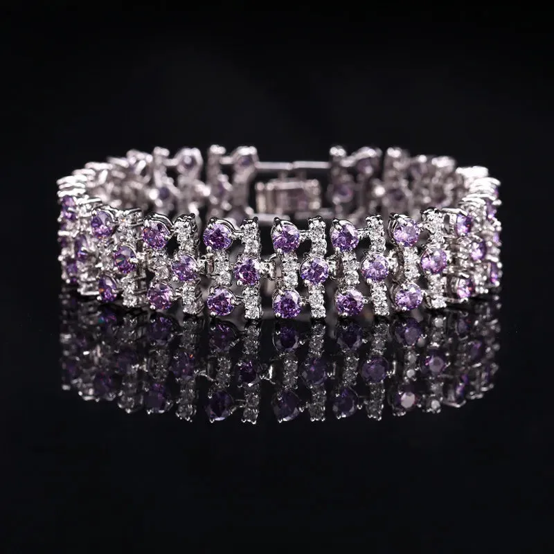 White Gold Color Luxury Crystal Stone Big Bracelets Bangles For Women